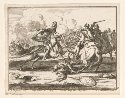 Batalha equestre contra otomanos Cavaleiros (título da série) de Georg Conrad Bodenehr