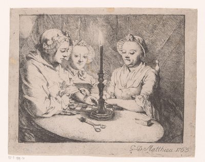 Senhoras a jogar damas à luz de velas de Georg David Matthieu