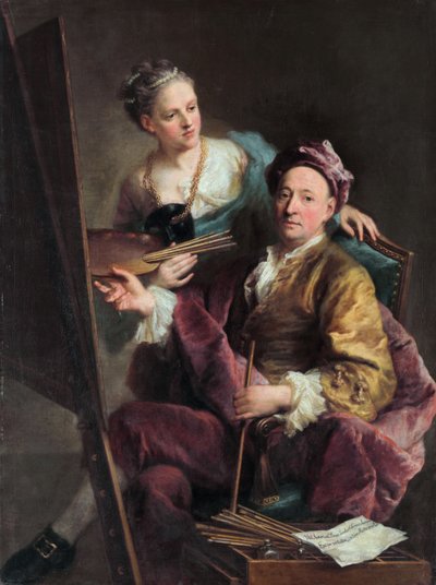 Alemão: Der Künstler mit seiner Tochter Antonia Autorretrato do artista com a sua filha Antonia de Georg Desmarees