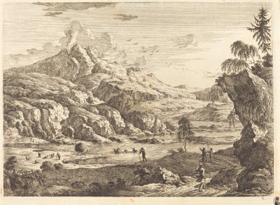 Riverscape montanhoso com figuras de Georg Eisenmann