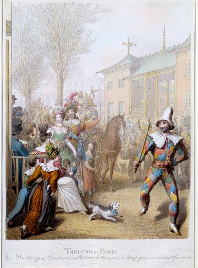 Le Mardi Gras on the Boulevard des Italians in Paris Ilustração de George Emanuel Opitz (1775-1841) Paris do século XIX, Musee Carnavalet de Georg Emanuel Opitz