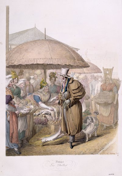 Os Mercados de Les Halles, 1831 (wc no papel) de Georg Emanuel Opitz
