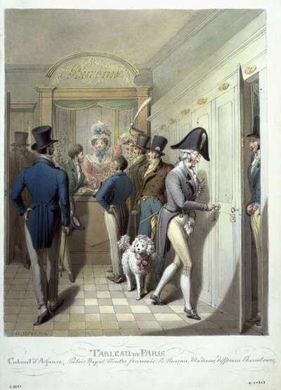 O Escritório do Teatro Francais, do Tableau de Paris, 1815-30 (wc no papel) de Georg Emanuel Opitz