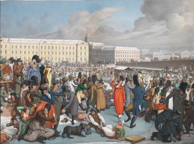 Patinação no gelo no porto congelado do Canal Wiener Neustadt, 1805. de Georg Emanuel Opiz