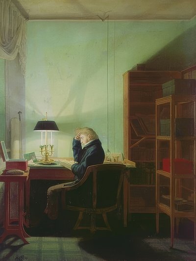 Leitura pela luz da lâmpada. 1814 de Georg Friedrich Kersting