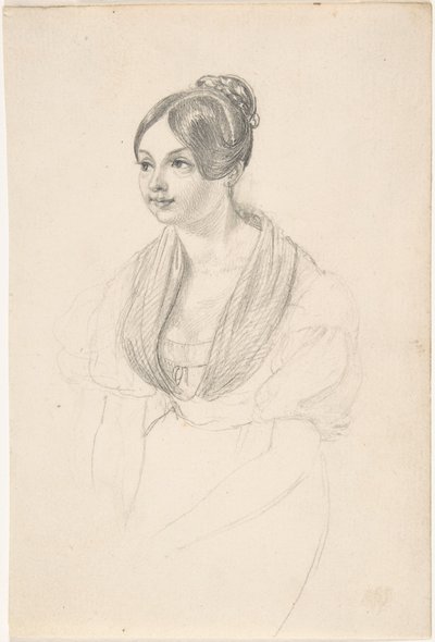 Retrato de uma jovem; verso: Esboço de uma jovem com as mãos apoiadas numa mesa de Georg Friedrich Kersting