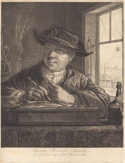 Auto-retrato com uma aranha na janela de Georg Friedrich Schmidt