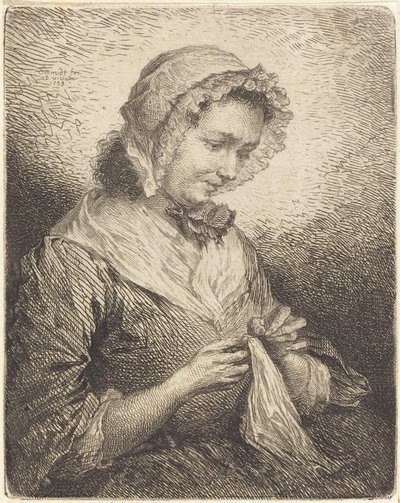 A mulher do artista costurando de Georg Friedrich Schmidt
