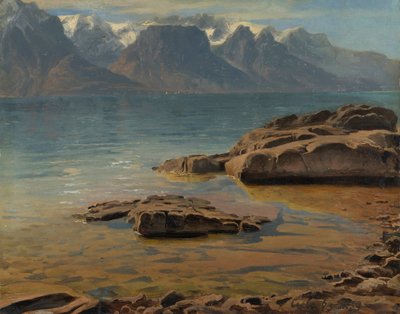 Lago de Genebra perto de Vevey contra Evian de Georg Heinrich Crola