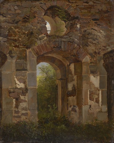 Porta nas ruínas do Mosteiro da Santa Cruz, perto de Meissen de Georg Heinrich Crola