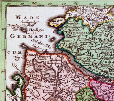 Detalhe de Heligoland a partir de um mapa do norte da Alemanha de Georg Matthäus Seutter