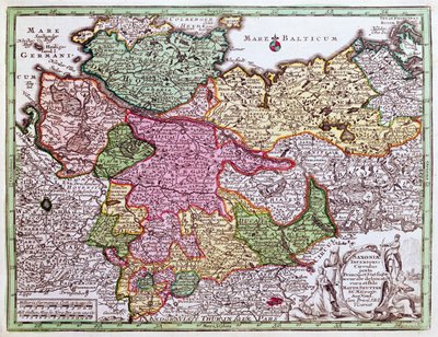 Mapa do norte da Alemanha, de um atlas de Georg Matthäus Seutter