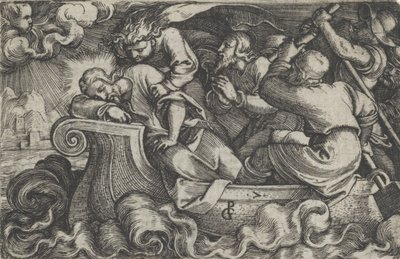 Cristo dormindo durante a tempestade no Lago Tiberíades, de A História de Cristo, 1534-35. de Georg Pencz