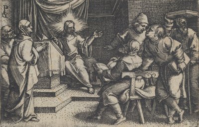 Cristo com os Doutores no Templo, de A História de Cristo, 1534-35. de Georg Pencz