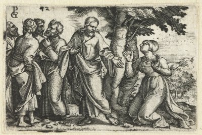 Cristo cura a mulher sangrando Vida de Cristo (título da série) de Georg Pencz