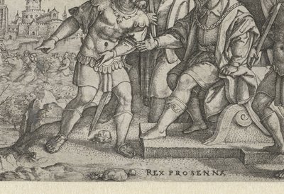 Porsenna ouve dizer que Cloelia escapou
Rex Prosenna Cloelia (título sobre o objecto)
Contos do início da história romana (título da série) de Georg Pencz