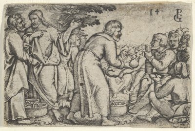 O Milagre dos Pães e dos Peixes, da História de Cristo, 1534-35. de Georg Pencz