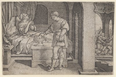 Tobiolus faz um sacrifício propiciatório, de A história de Tobias, 1543. de Georg Pencz