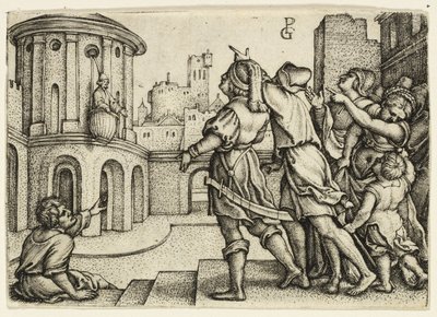 Virgil, o mago pendurado na cesta de Georg Pencz