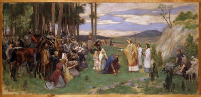 Anschaire (Oscar) de Breme (801-865) preche le christianisme en Scandinavie - Ansgar Preaching Christianity, de Pauli, Georg (1855-1935). Óleo sobre tela. Dimensão : 64x136 cm. Nationalmuseum Stockholm de Georg Vilhelm Pauli