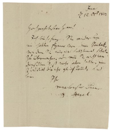 Carta autografada para Gebruder Ramann (comerciantes de vinho em Erfurt), Jena de Georg Wilhelm Friedrich Hegel