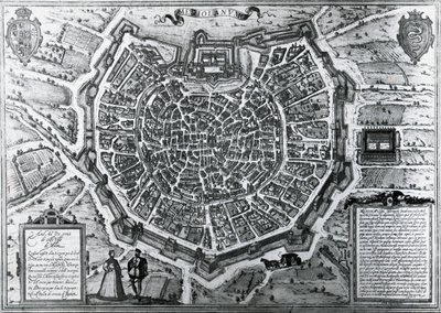 Mapa da cidade de Milão, em 1572, por Antonio Lafreri (1512-1577), publicado por Georg Braun e Franz Hogenberg, Itália de Georg Braun and Hogenberg Franz