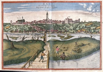 Enns, Áustria (gravura de Georg Braun and Hogenberg Franz