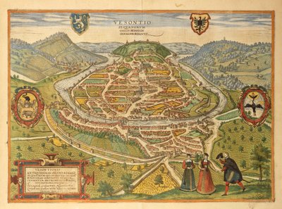Mapa de Besancon de Civitates Orbis Terrarum por Georg Braun de Georg Braun and Hogenberg Franz