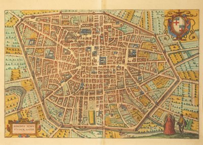 Mapa de Bolonha do Civitates Orbis Terrarum, de Georg Braun de Georg Braun and Hogenberg Franz