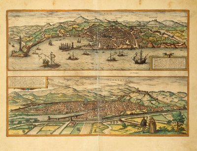 Mapa de Génova e Florença de Civitates Orbis Terrarum por Georg Braun de Georg Braun and Hogenberg Franz