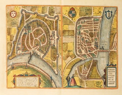Mapa de Grenoble e Le Mans de Civitates Orbis Terrarum por Georg Braun de Georg Braun and Hogenberg Franz