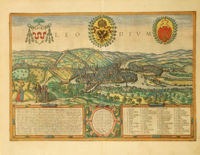 Mapa de Liège do Civitates Orbis Terrarum, de Georg Braun de Georg Braun and Hogenberg Franz