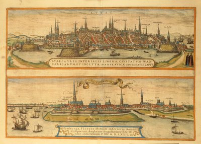 Mapa de Lubeck e Hamburgo de Civitates Orbis Terrarum por Georg Braun de Georg Braun and Hogenberg Franz