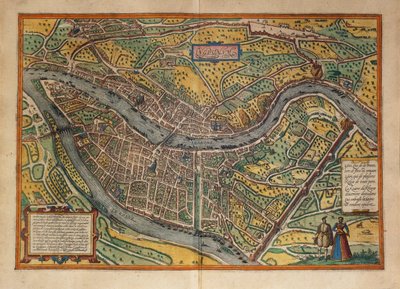 Mapa de Lyon, França, de Civitates Orbis Terrarum, de Georg Braun de Georg Braun and Hogenberg Franz