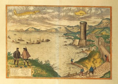 Mapa de Mola di Bari, região da Apúlia de Civitates Orbis Terrarum, de Georg Braun de Georg Braun and Hogenberg Franz