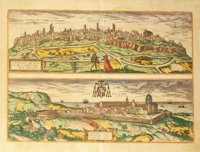 Mapa de Orvieto e Loreto, Umbria e Marche da região de Civitates Orbis Terrarum por Georg Braun de Georg Braun and Hogenberg Franz