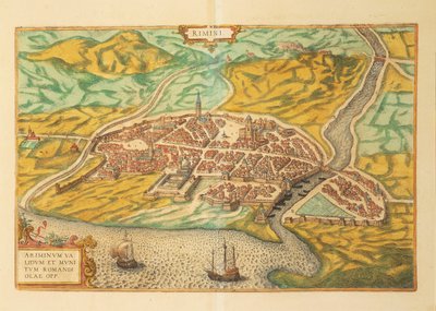 Mapa de Rimini de Civitates Orbis Terrarum, de Georg Braun de Georg Braun and Hogenberg Franz