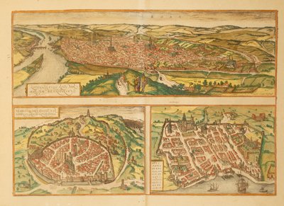 Mapa de Rouen, Nimes e Bordeaux de Civitates Orbis Terrarum, de Georg Braun de Georg Braun and Hogenberg Franz
