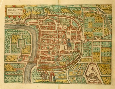 Mapa de Trento de Civitates Orbis Terrarum, de Georg Braun de Georg Braun and Hogenberg Franz