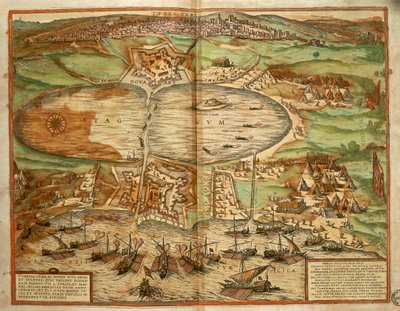 Mapa de Tunis, Tunísia, de Civitates Orbis Terrarum de Georg Braun e Franz Hogenberg, gravura de Georg Braun and Hogenberg Franz
