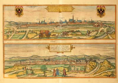 Mapa de Viena e Buda do Civitates Orbis Terrarum por Georg Braun de Georg Braun and Hogenberg Franz