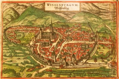 Wissembourg, Castelo Branco, Alsácia de Georg and Hogenberg Franz (1535 90) Braun