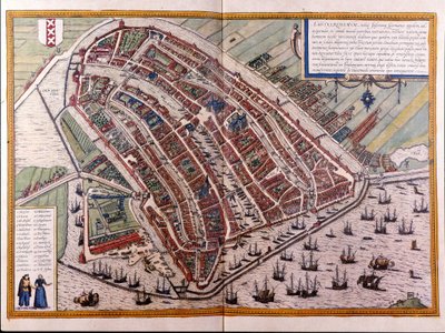 Mapa de Amesterdão. Atlas da Braun e Hogenberg. Amsterdão 1588 de Georg Braun and Hogenberg Franz