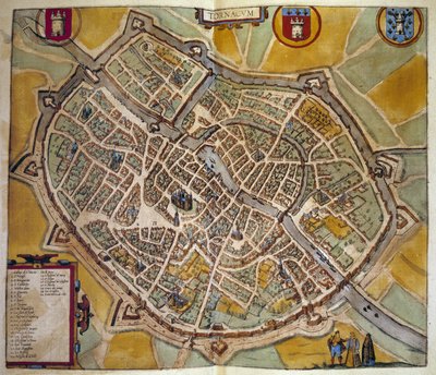 Mapa da cidade de Tours na França. Gravura a partir do Atlas de "Braun e Hogenberg" 1572 de Georg Braun and Hogenberg Franz