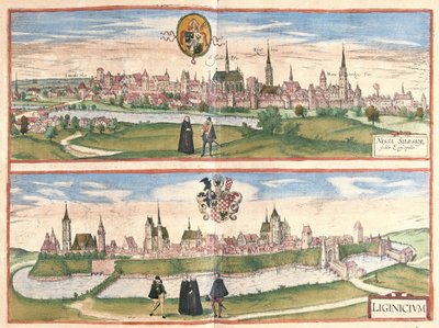 Nysa e Legnica (Lignica), Polónia (gravura de Georg Braun and Hogenberg Franz