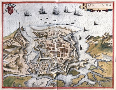 Ostende, Bélgica (gravura de Georg Braun and Hogenberg Franz