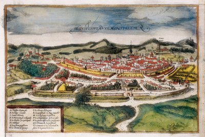 Plano da cidade de Montpellier de Georg Braun and Hogenberg Franz