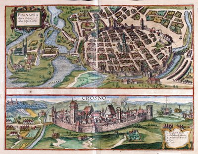 Poznan e Krosno, Polónia (gravura de Georg Braun and Hogenberg Franz