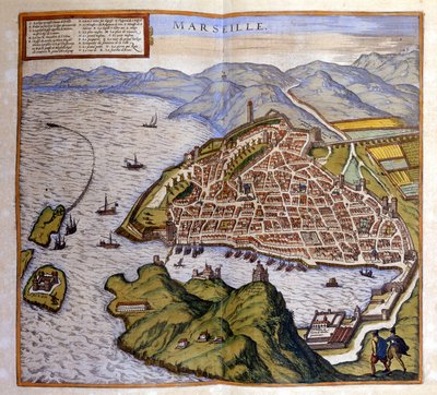 Vista de Marselha a partir do Atlas de Braun e Hogenberg de Georg Braun and Hogenberg Franz