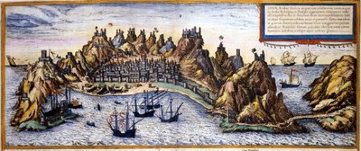 Vista da cidade de Aden no Iêmen a partir do Atlas "Civitates Orbis Terrarum" de Braun & Hogenberg de Georg Braun and Hogenberg Franz
